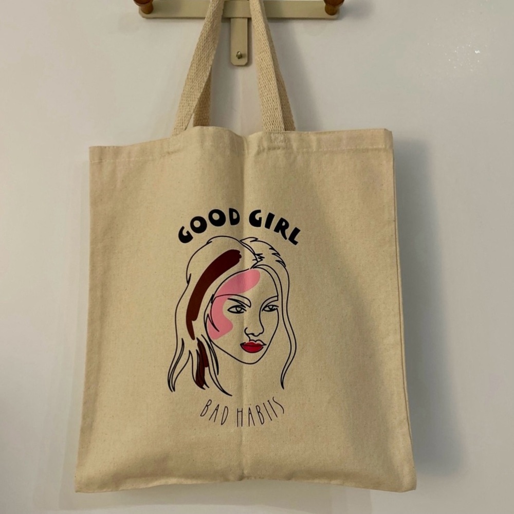 Good Girl, Bad Habits” Tote Bag – Handmade Vinyl Design